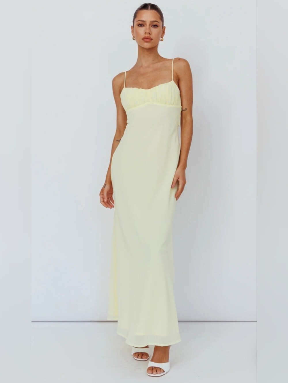 Selfie Leslie NWT Nerida Lemon Twist Back Maxi Dress Size L - Picture 7 of 7